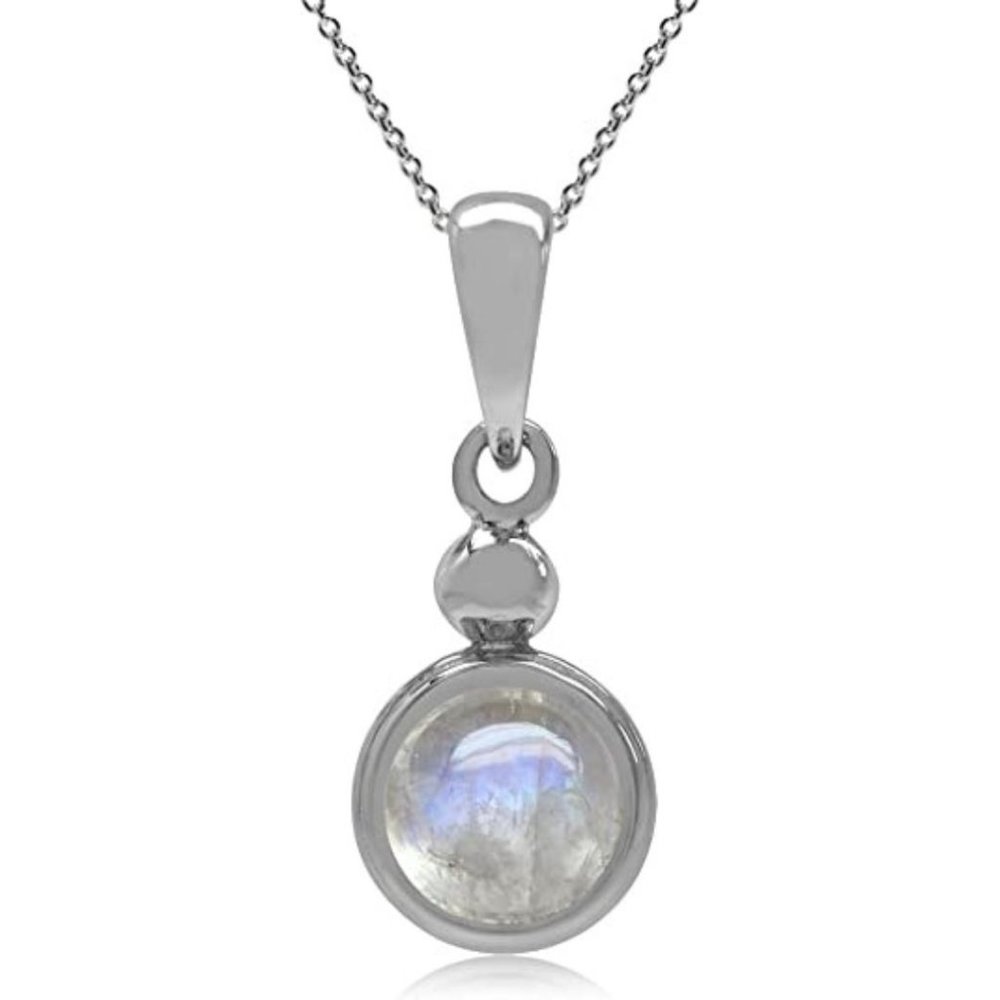 🔵 Moonstone Sterling Silver Pendant with 18" Chain
